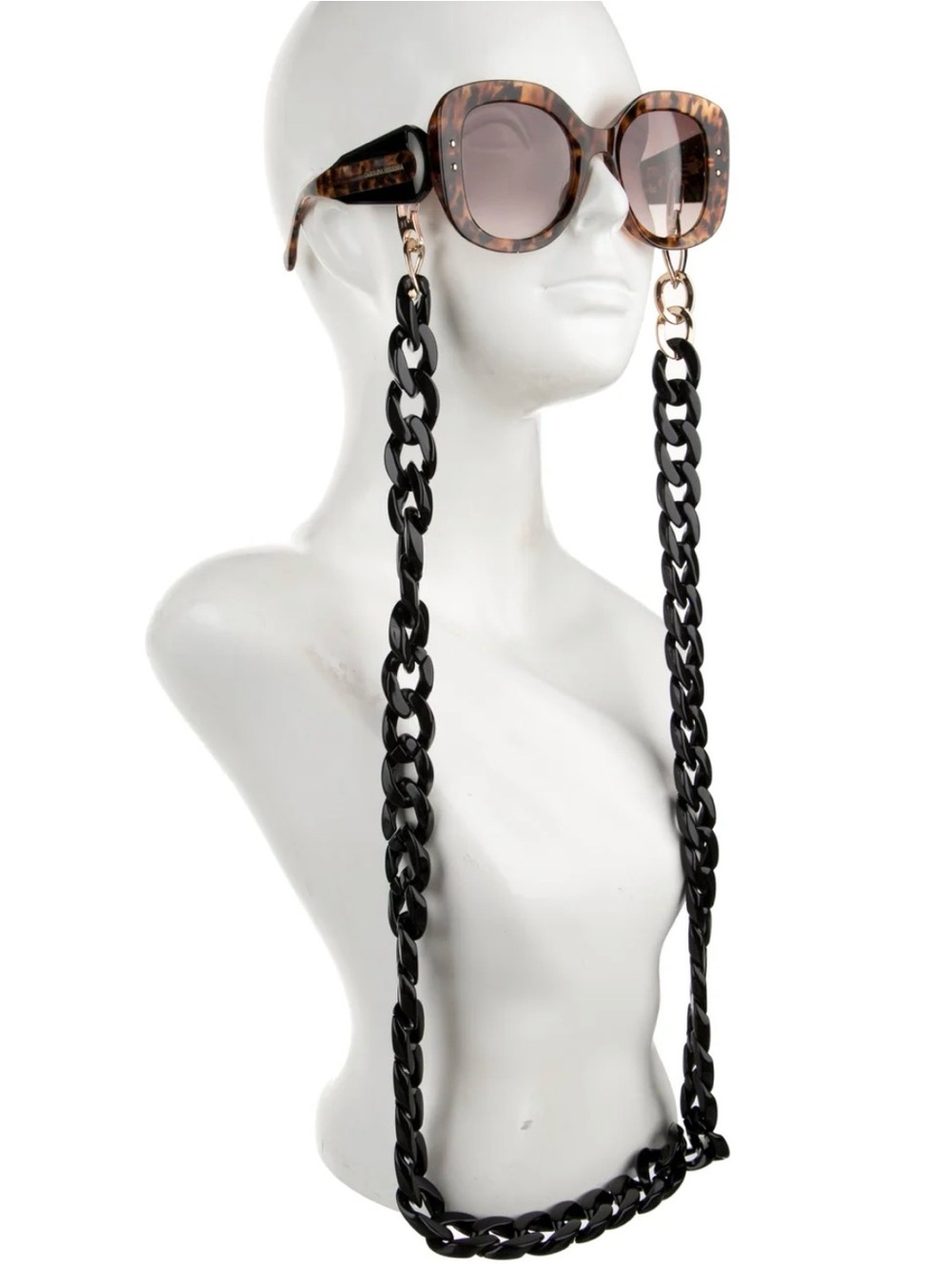 Carolina Herrera Tortoiseshell Sunglasses with Black Chain Holder